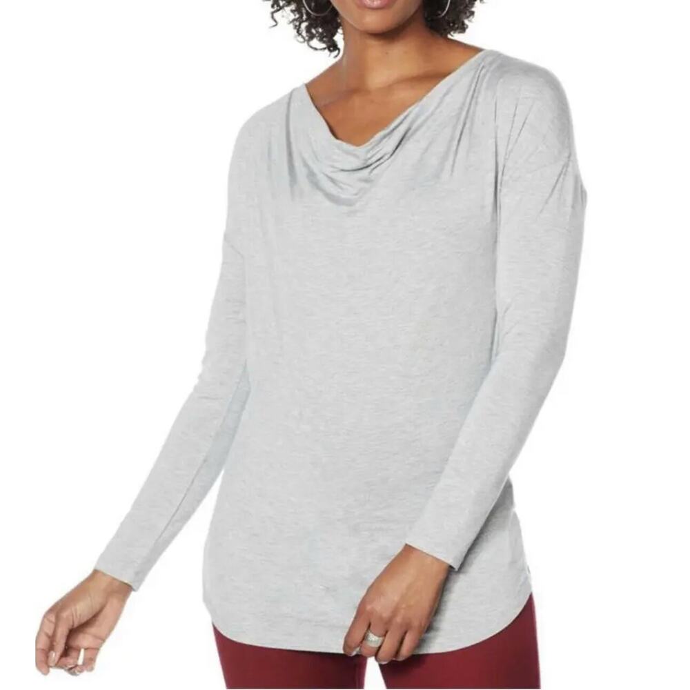 DG2 Diane‎ Gilman Cowl-Neck Long-Sleeve Top Women's Top, Medium,Gray